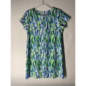 Jude Connally Dress Green Blue Print Artsy Short Sleeve T-shirt Dress Size Small